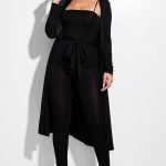 Solid Heavy Rayon Spandex Spaghetti Strap Jumpsuit With Waist Tie And Duster 2 Piece Set