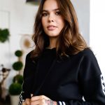 Black Contrast Lace Up Sleeve Detail Striped Cuff & Hem Hooded Sweatshirt