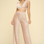Crushed Velvet Plunging Neck Tank Top And High Waist Palazzo Pants Set