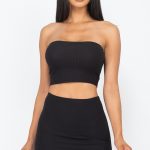 Ribbed Tube Top And Mini Skirt Sets