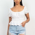 Puff Sleeve Eyelet Peplum Top