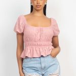 Puff Sleeve Eyelet Peplum Top