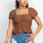 Puff Sleeve Eyelet Peplum Top