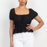 Puff Sleeve Eyelet Peplum Top