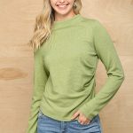 Solid And Cozy Soft Knit Mock Neck Top With Side Ruched Detail