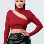Lux Sweater Rib Cutout Mock Neck Crop Top