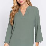 3/4 Roll Up Slv Woven Blouse