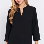 3/4 Roll Up Slv Woven Blouse