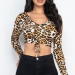 Leopard Print Strap Ruched Front Crop Top