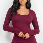 Scoop Neck Solid Long Sleeve Cozy Top