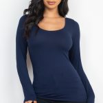 Scoop Neck Solid Long Sleeve Cozy Top