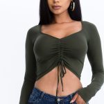 Ruched Drawstring Long Sleeve Crop Top